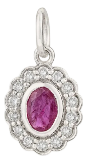 Victorian-Inspired Red Ruby & Diamond Halo Charm Pendant in 14k White Gold