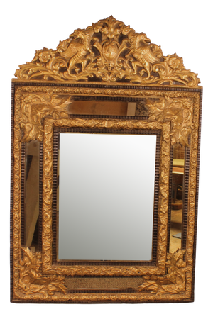 Pareclosed Mirror in Repoussé Copper and Ebony, Early 19th Century