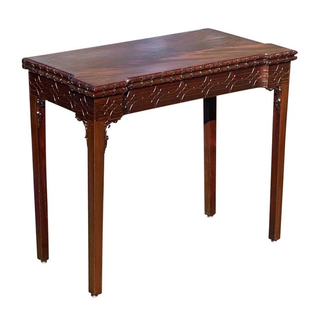 Antique Irish Chinese Chippendale Mahogany Game Table W/ Concertina Legs For Sale - Image 4 of 12