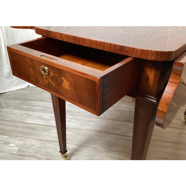 Elegant Mahogany With Inlay Intricate Dropleaf Ide Table For Sale - Image 11 of 12