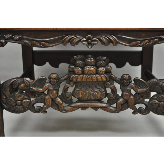 Late 19th Century Antique Italian Renaissance Carved Walnut Throne Armchair With Winged Cherubs For Sale - Image 12 of 12