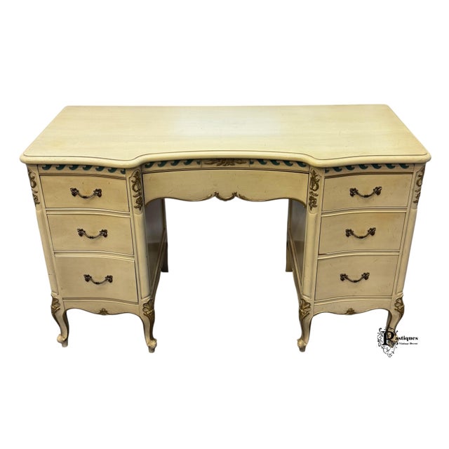 Late 20th Century Vintage Drexel French Shabby Chic Style Vanity & Chair For Sale - Image 5 of 12