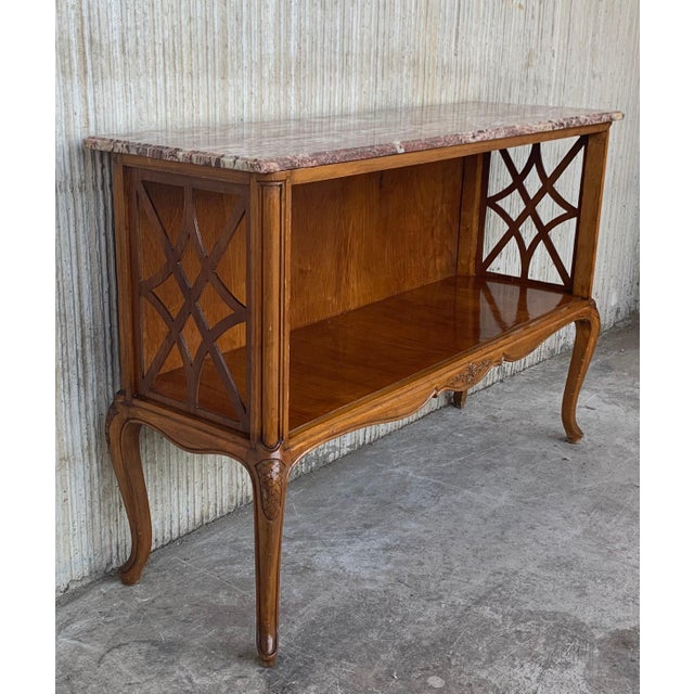 Early 20th Century Pair of French Server Sideboard Table Carved Oak Panels with open Shelve For Sale - Image 4 of 18