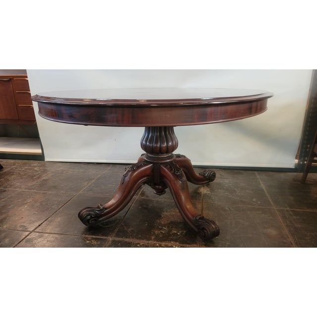 Red Antique Victorian Large Mahogany Loo Table English Tilt Top Dining Table Game Table 1850s For Sale - Image 8 of 10