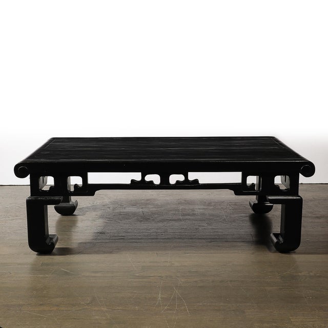 Mid-Century Textural Ebonized Walnut Cocktail Table W/ Eastern Sculptural Motif For Sale In New York - Image 6 of 12
