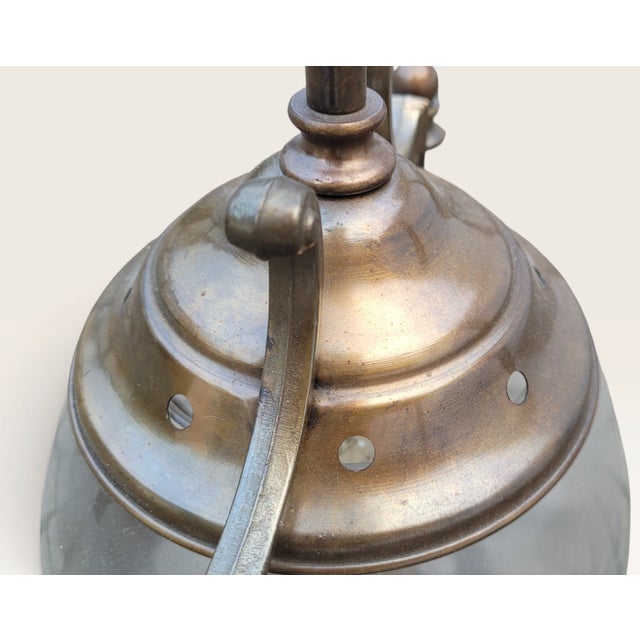 Vintage Revival French Brass, Glass and Wood Hurricane Table Lamp, 1960s For Sale - Image 13 of 18