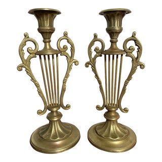 Vintage Early 20th Century Brass Candle Holders - 1xPair For Sale