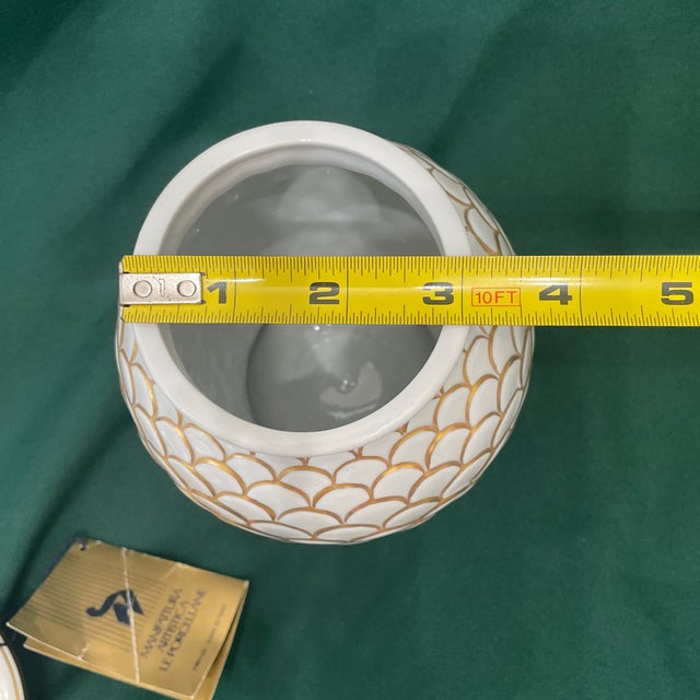 Gold Vintage Italian Le Porcellane Italian Porcelain Gold Fish Scale Ginger Jar Potiche Model 2281 For Sale - Image 8 of 9