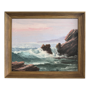 Late 20th Century Framed VTG Oil Painting Seascape Signed Theddy Peterson Coastal Waves Rocks Art