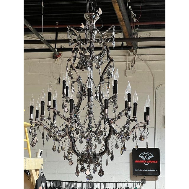 1990s Large Vintage Smoke Crystal 24 Light Chandelier For Sale - Image 5 of 9