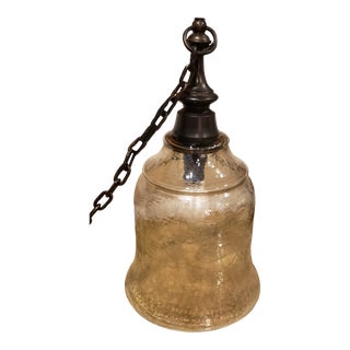Farmhouse Swag Lamp With Smoked Glass Globe and 15 Ft Chain For Sale