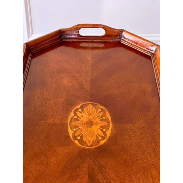Brown Late 20th Century George III Style Mahogany Fixed Tray Top Cocktail Table With Inlay by Drexel For Sale - Image 8 of 12