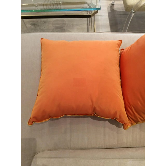2000 - 2009 DWM | MALOOS Dia Orange Flocked Pillows - A Pair For Sale - Image 5 of 10