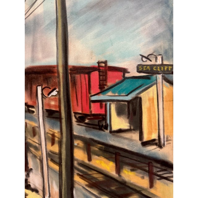 Rustic Henry Emil Salloch Original Watercolor on Paper Mid-Century Modern Railroad Station, 1960. For Sale - Image 3 of 9