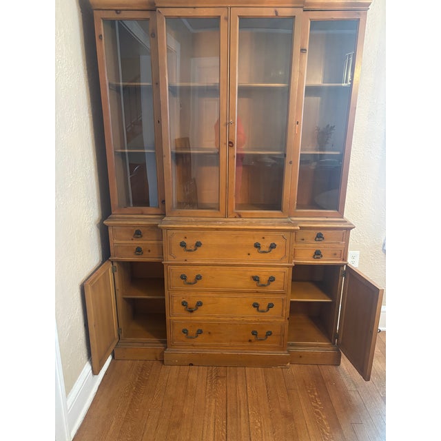 Mid 20th Century Vintage Solid Pine Secretary China Cabinet / Bookcase Hutch For Sale - Image 5 of 5