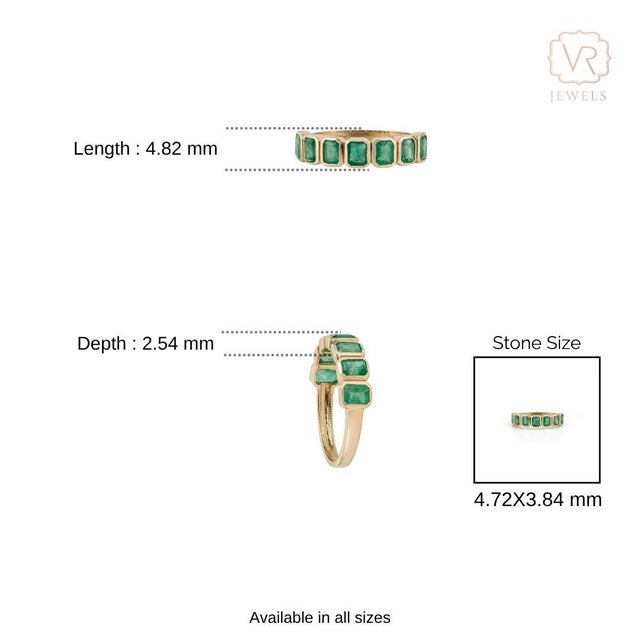 1.61ct Octagon Cut Emerald Bezel Set Stackable Band Ring Size 4 in 14k Gold For Sale - Image 12 of 16