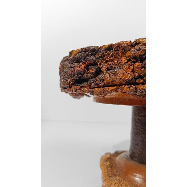 Wood Vintage Rustic Handcrafted Wooden Pedestal Bowl in the style of Mountain Folk Art, 1950s For Sale - Image 7 of 18