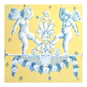 Brunschwig & Fils Hand-Printed Cherubin Et Lapins, Wallpaper, Angels and Rabbits