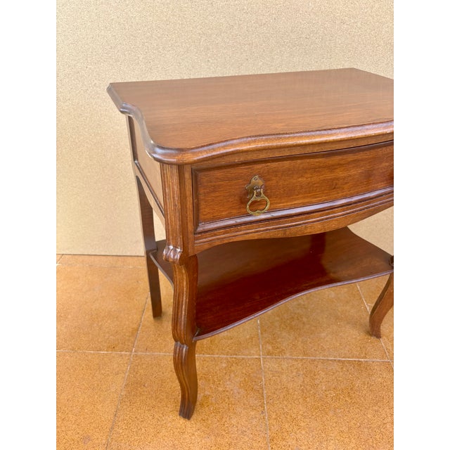 Spanish Wood Bedside Tables with Drawers and Lower Shelves, 1940s, Set of 2 For Sale - Image 6 of 12