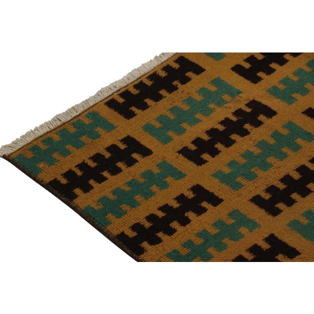 1960s Vintage Zeki Müren Runner in Ochre, Teal & Black Geometric Pattern - Rug & Kilim For Sale - Image 5 of 8