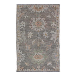 Modern Oushak Rug by Keivan Woven Arts in Brown, Cream and Soft Green 3'1 X 5'2 For Sale
