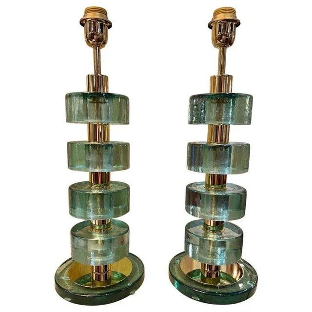 Murano Fontina Green Colored Disc Form Lamps For Sale - Image 9 of 9