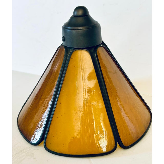 Pair of Antique Amber Glass Leaded Candlestick Lamp Shades For Sale - Image 4 of 5