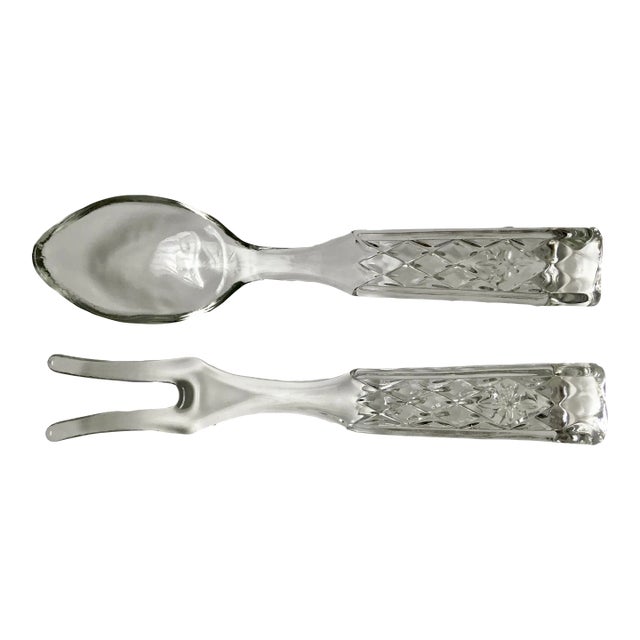 Mid 20th Century Pressed Clear Glass Serving Utensils- a Pair For Sale