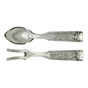 Mid 20th Century Pressed Clear Glass Serving Utensils- a Pair
