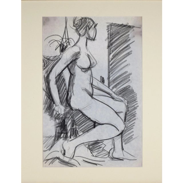 Mid-Century Modern Vintage Mid Century Charcoal Figure Study Drawing of a Female Nude C. 1960 For Sale - Image 3 of 8