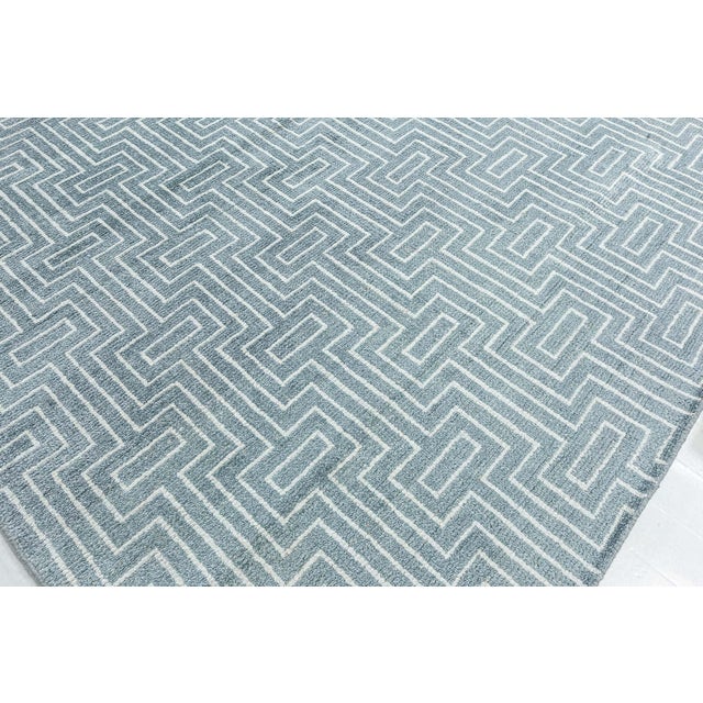 Modern Contemporary Geometric Blue White Bamboo Silk Rug by Doris Leslie Blau For Sale - Image 3 of 6