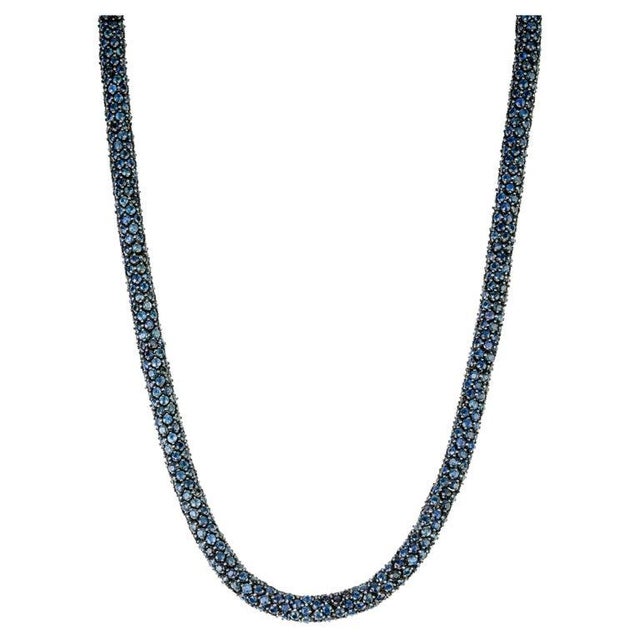 925 Silver Natural Deep Blue Sapphire Bold Beaded Necklace for Women For Sale - Image 9 of 12