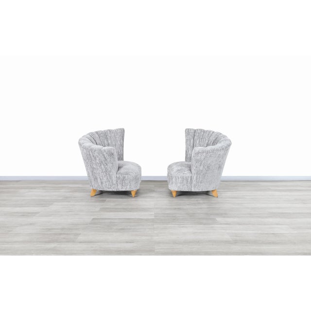 Vintage Hollywood Regency Channel Back Velvet Lounge Chairs, 1980s For Sale In Los Angeles - Image 6 of 12