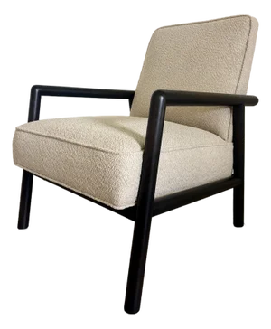 t.h. Robsjohn-Gibbings Vintage Ebonized Lounge Chair With Cream Bouclé