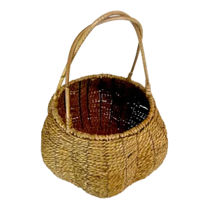 Mid-Century French Boho Chic Grape Gathering Wicker Basket.