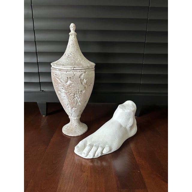 Vintage 19” French Whitewash Terracotta Lidded Urn For Sale - Image 12 of 13