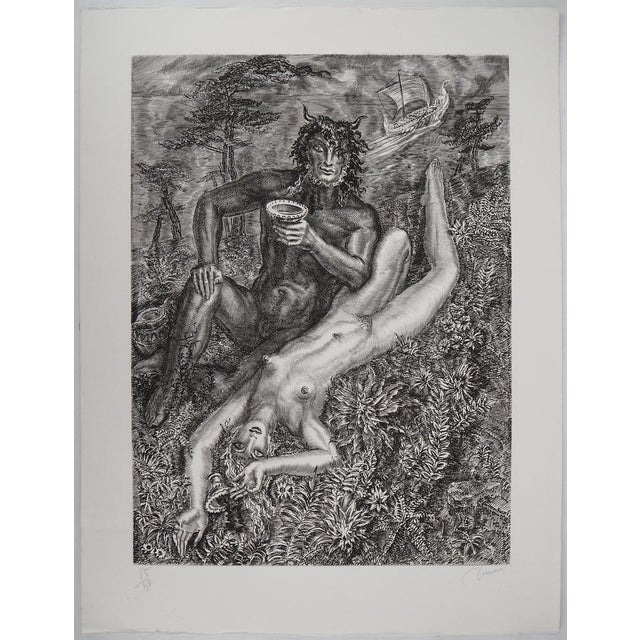 Albert Decaris, Woman and Fauna, Original Engraving For Sale - Image 8 of 8