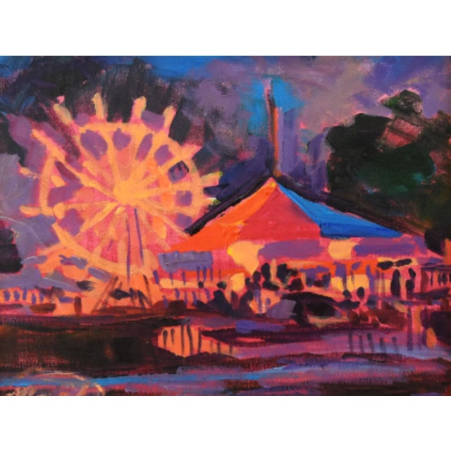 Abstract Beautiful Painting of Carnival or Circus Ferris Wheel Including the Antiqued Gold Wood Frame For Sale - Image 3 of 5