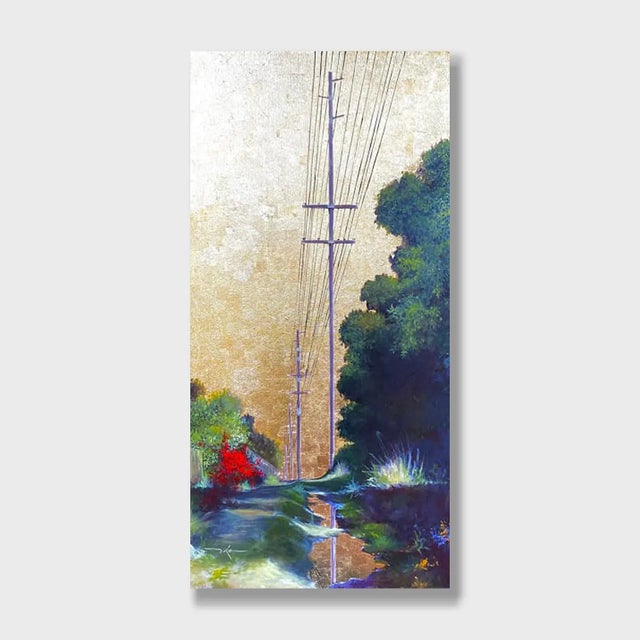 Realism Original Realist Cityscape Mixed-Media Painting, "Golden Skies No. 117" For Sale - Image 3 of 3