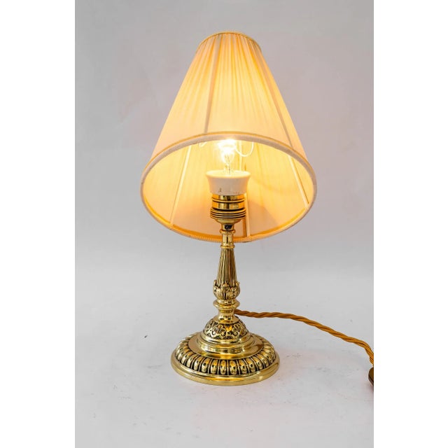 Historistic Brass Table Lamp with Fabric Shade, Vienna, 1890s For Sale - Image 4 of 18