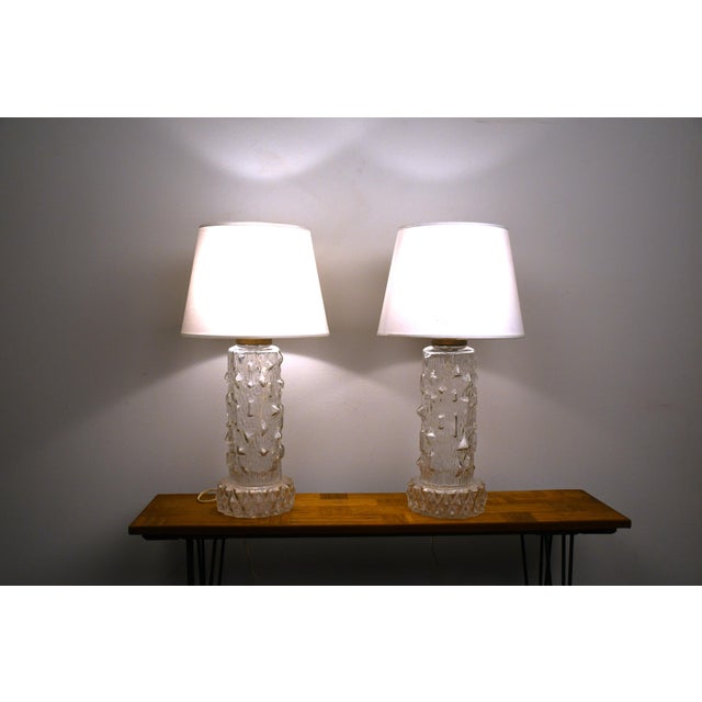 Large glass table lamps by henrik blomqvist for tranås stilarmatur, 1960s. fine pair large vintage art glass and brass...