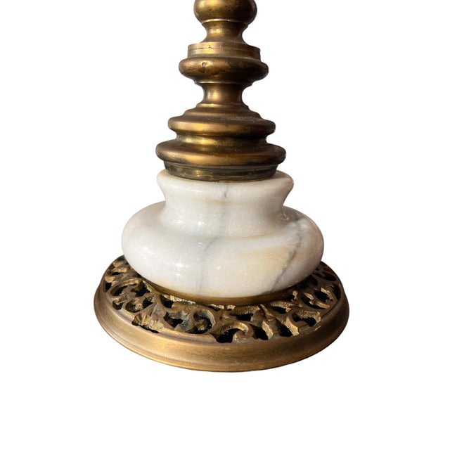 Stone Vintage Hollywood Regency Marble and Brass Table Lamps - a Pair For Sale - Image 7 of 7