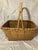 Brown Vintage American Made Basket. Handwoven Large Natural Market Basket With a Classic Rectangular Shape and Arched Handles. Rustic and Elegant For Sale - Image 8 of 11