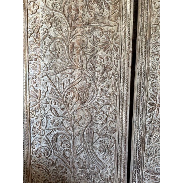 Hand-Carved Tree of Life Door Panel | Vintage Whitewashed Wooden Wall Art 80x36 For Sale - Image 9 of 10