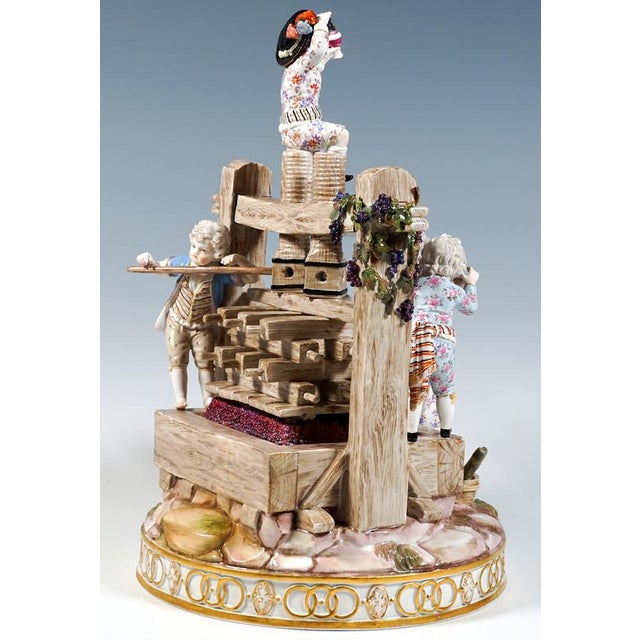 19th Century The Wine Press with 6 Winemaker Children Group by J.C. Schönheit for Meissen, 1850s For Sale - Image 5 of 9