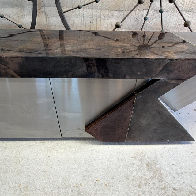 1980s Karl Springer- Brutalist Post Modern Geometric Goatskin Credenza For Sale - Image 11 of 15
