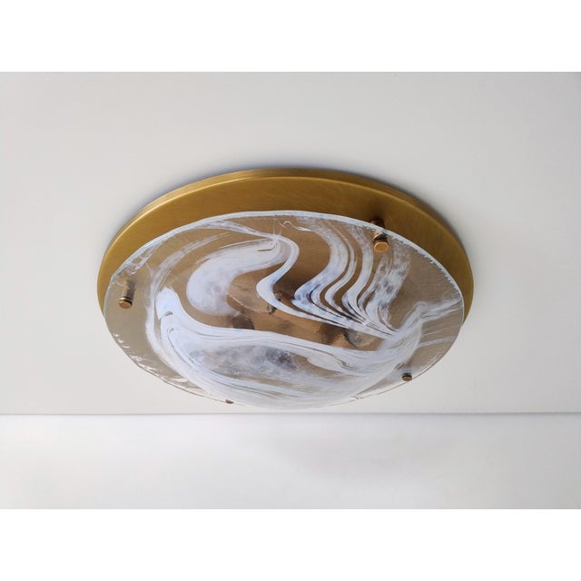 This stunning large round brass and murano glass vintage flushmount ceiling light by hillebrand, germany during the 1970s....