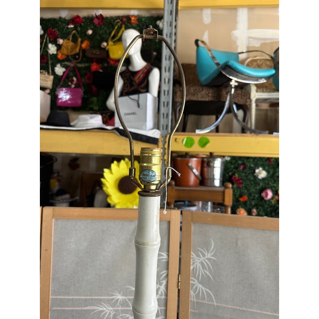 1970s Oversized White Bamboo Table Lamp, Needs Rewiring For Sale - Image 4 of 9