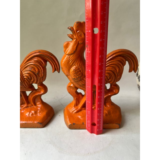 Antique Metal Cast Iron Roosters Chickens Bookends- a Pair For Sale - Image 9 of 13
