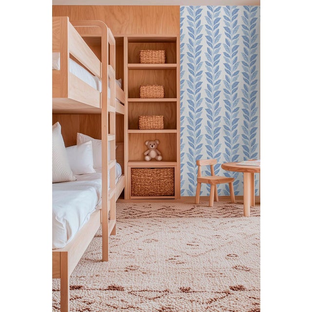 Not Yet Made - Made To Order Garden Leaf Stripe Grasscloth Wallpaper by House Party | French Blue | 8 Yards For Sale - Image 5 of 7